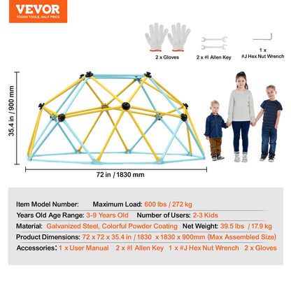 VEVOR Climbing Dome, 6FT Geometric Dome Climber Play Center for Kids 3 to 9 Years