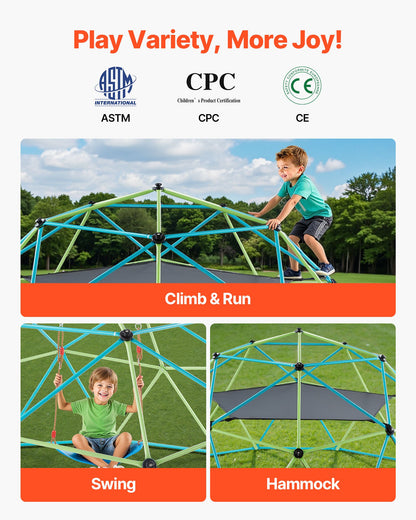 Climbing Dome, 305cm Geometric Dome Climber with Swing & Hammock, 453kg Loading Kid's Jungle Gym Playground, Easy-Assembly Outdoor Backyard Climbing Equipment for Boys Girls 3 to 10 Years Old