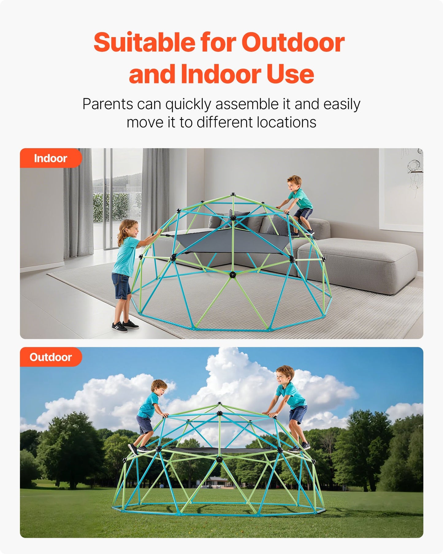 Climbing Dome, 305cm Geometric Dome Climber with Swing & Hammock, 453kg Loading Kid's Jungle Gym Playground, Easy-Assembly Outdoor Backyard Climbing Equipment for Boys Girls 3 to 10 Years Old