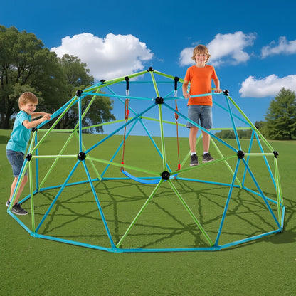 Climbing Dome, 305cm Geometric Dome Climber with Swing & Hammock, 453kg Loading Kid's Jungle Gym Playground, Easy-Assembly Outdoor Backyard Climbing Equipment for Boys Girls 3 to 10 Years Old