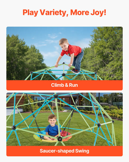 Climbing Dome, 305cm Geometric Dome Climber with Saucer Swing, 453kg Loading Kid's Jungle Gym Playground, Easy-Assembly Outdoor Backyard Climbing Equipment for Boys Girls 3 to 10 Years Old