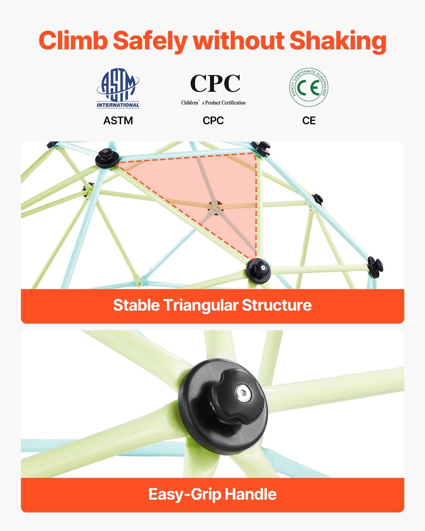 Climbing Dome, 183cm Geometric Dome Climber for Kids, 270kg Loading Indoor/Outdoor Jungle Gym Playground, Easy-Assembly Backyard Climbing Play Equipment for Boys Girls 3 to 10 Years Old
