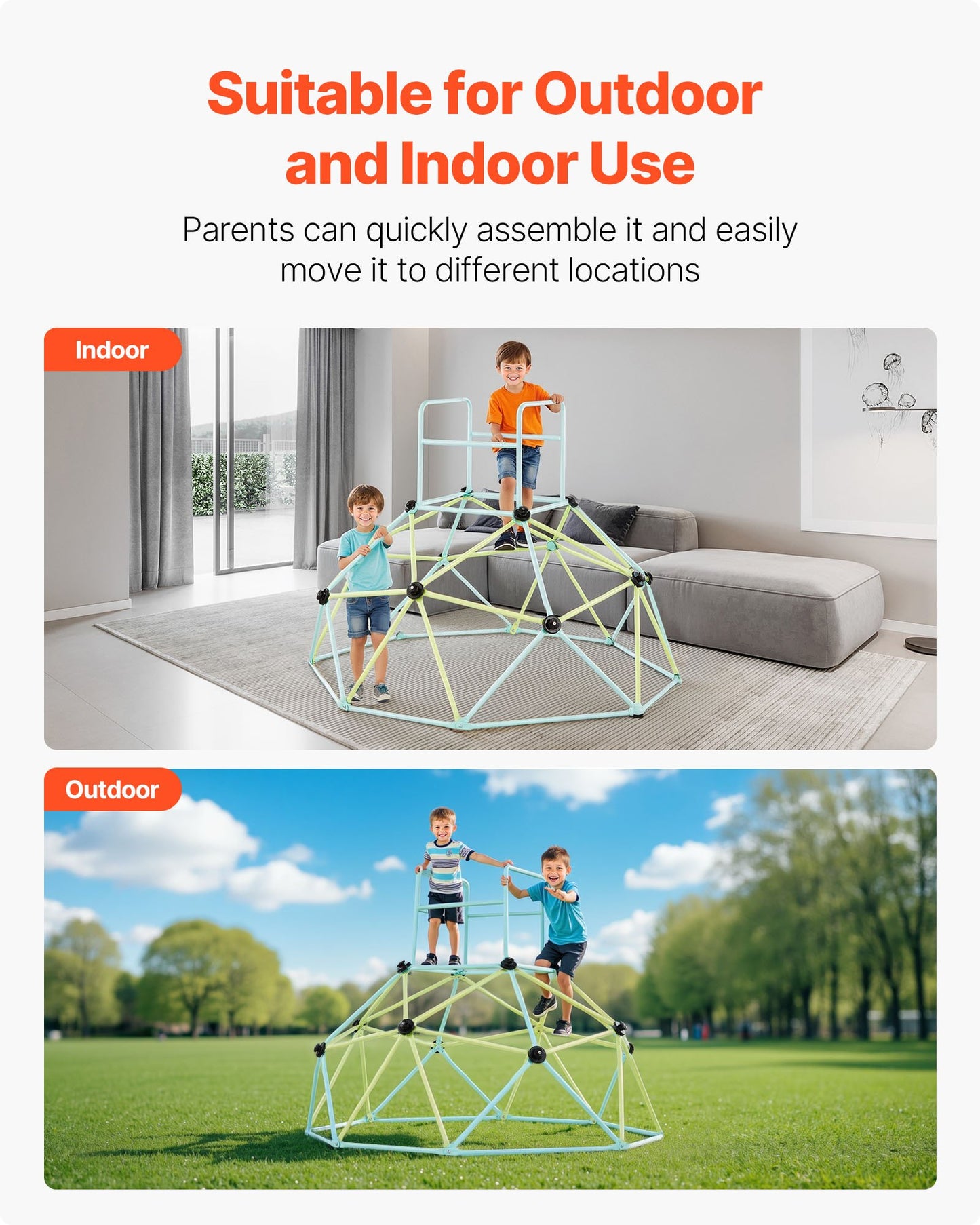 Climbing Dome, 183cm Geometric Dome Climber for Kids, 270kg Loading Indoor/Outdoor Jungle Gym Playground, Easy-Assembly Backyard Climbing Play Equipment for Boys Girls 3 to 10 Years Old