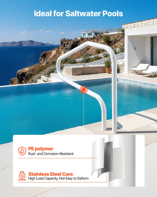 Pool Rail, 122 x 81.3 cm Pool Handrail, 100kg Load Capacity Heavy Duty Stainless Steel Swimming Handrail, Seamless Welding, Recessed or Base Mount, for Poolside, Water Parks, Spa Centers