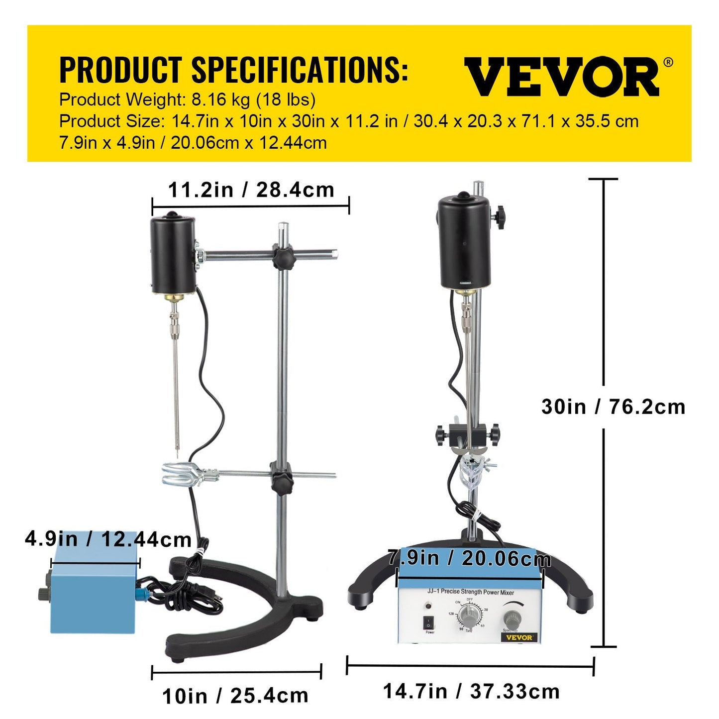 Electric Overhead Stirrer Mixer, 100W, 0-3000 RPM, Adjustable Speed, 8 kg