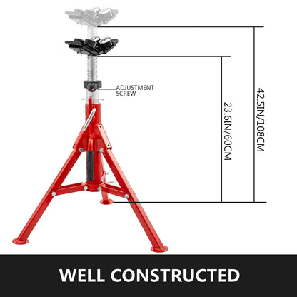 Adjustable Pipe Jack Stand with 4-Ball V-Head and Folding Legs, 680 kg Capacity
