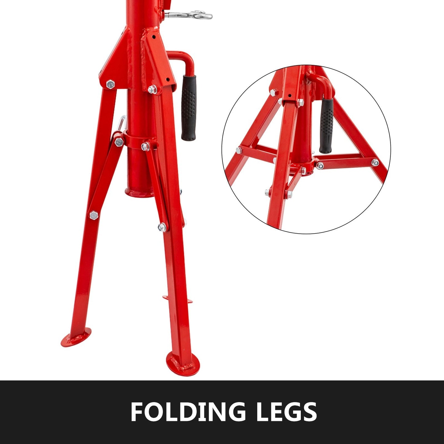 Adjustable Pipe Jack Stand with 4-Ball V-Head and Folding Legs, 680 kg Capacity