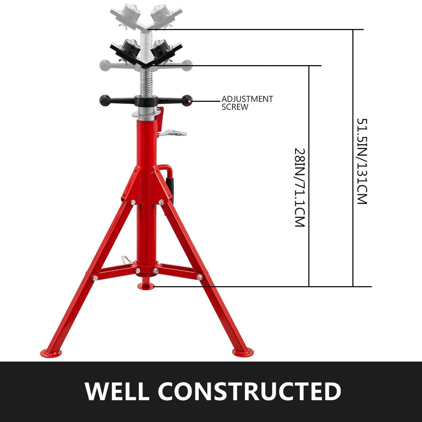 Adjustable Pipe Jack Stand with V-Head, 0.15m Thick, 680kg Capacity, Folding Legs