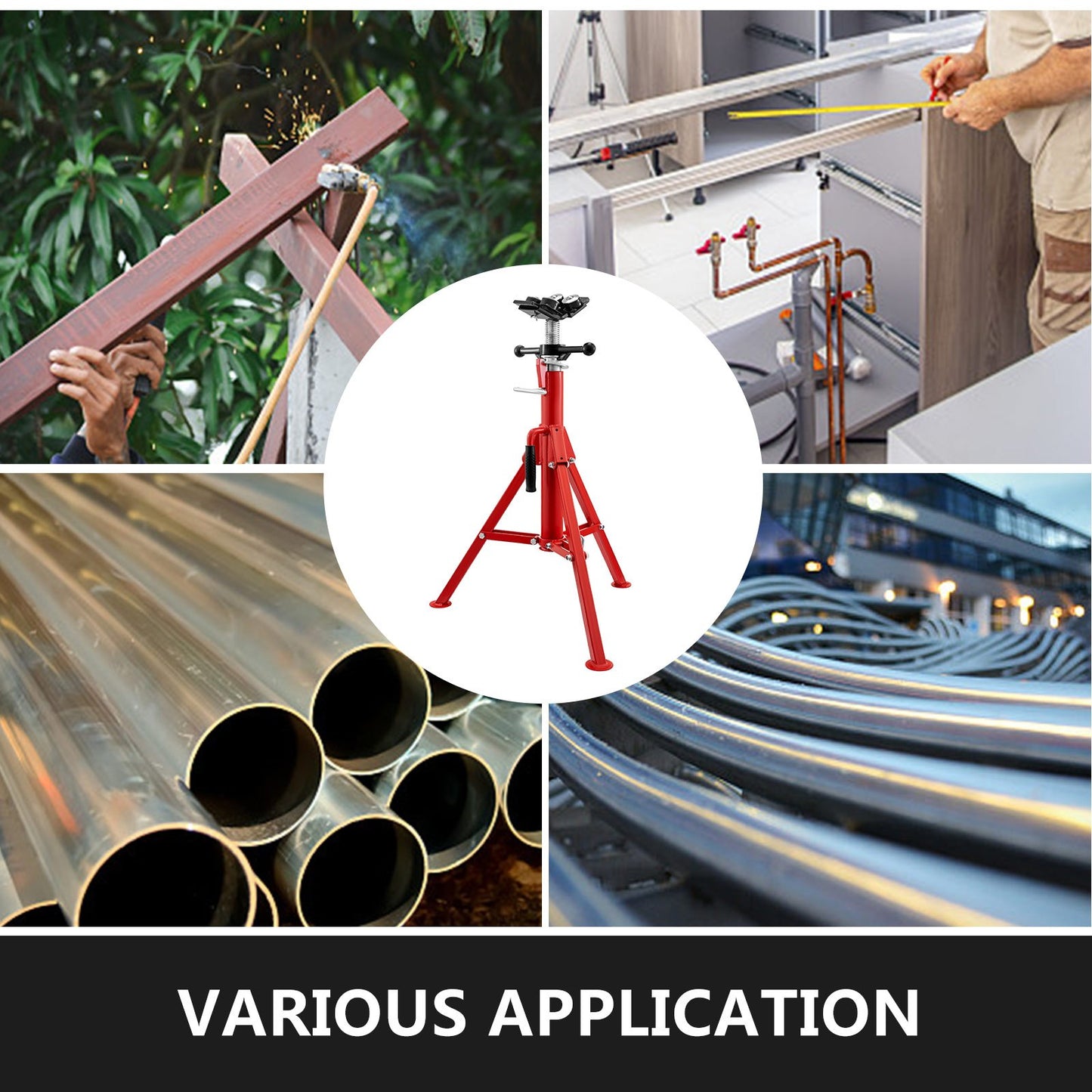 VEVOR Pipe Jack Stand with 4-Ball Transfer V-Head 6mm Thickness and Folding Legs