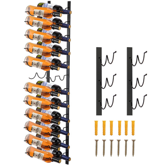 VEVOR Wall Mounted Wine Rack, 12x2 Bottles Wine Holder Towel Rack, Black Steel Vertical