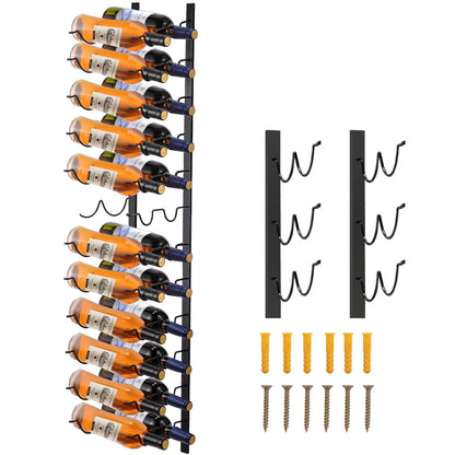 Wall Mounted Black Steel Wine Rack, Holds 24 Bottles, 1.2m x 0.3m, Space-Saving