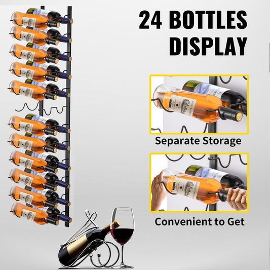 Vertical steel wine bottle holder maximizes unused wall space in kitchens and dining areas