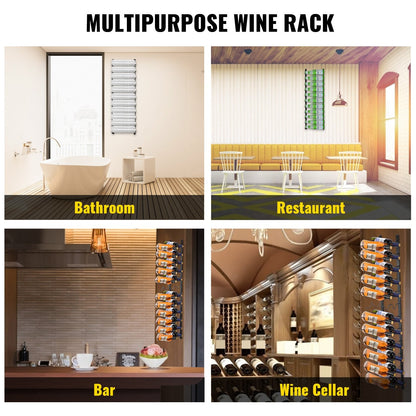 Wall Mounted Black Steel Wine Rack, Holds 24 Bottles, 1.2m x 0.3m, Space-Saving