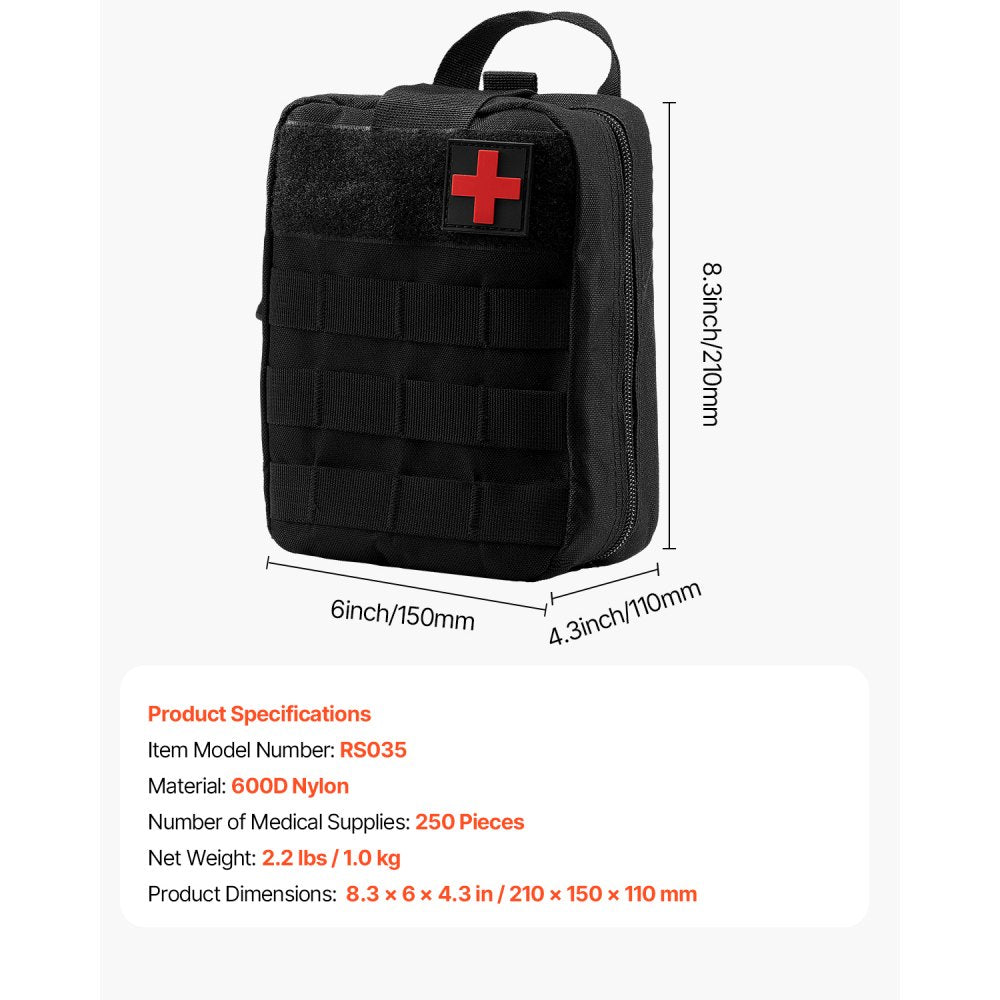 VEVOR Survival First Aid Kit 250 Pieces Emergency Medical Trauma Bag for Camping