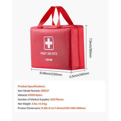 VEVOR First Aid Kit 420 Pieces Large Survival Bag Emergency Medical Supplies