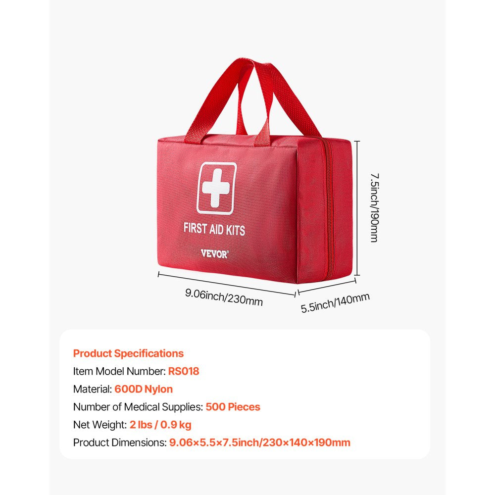 VEVOR First Aid Kit 500 Pieces Large Survival Bag Emergency Medical Supplies