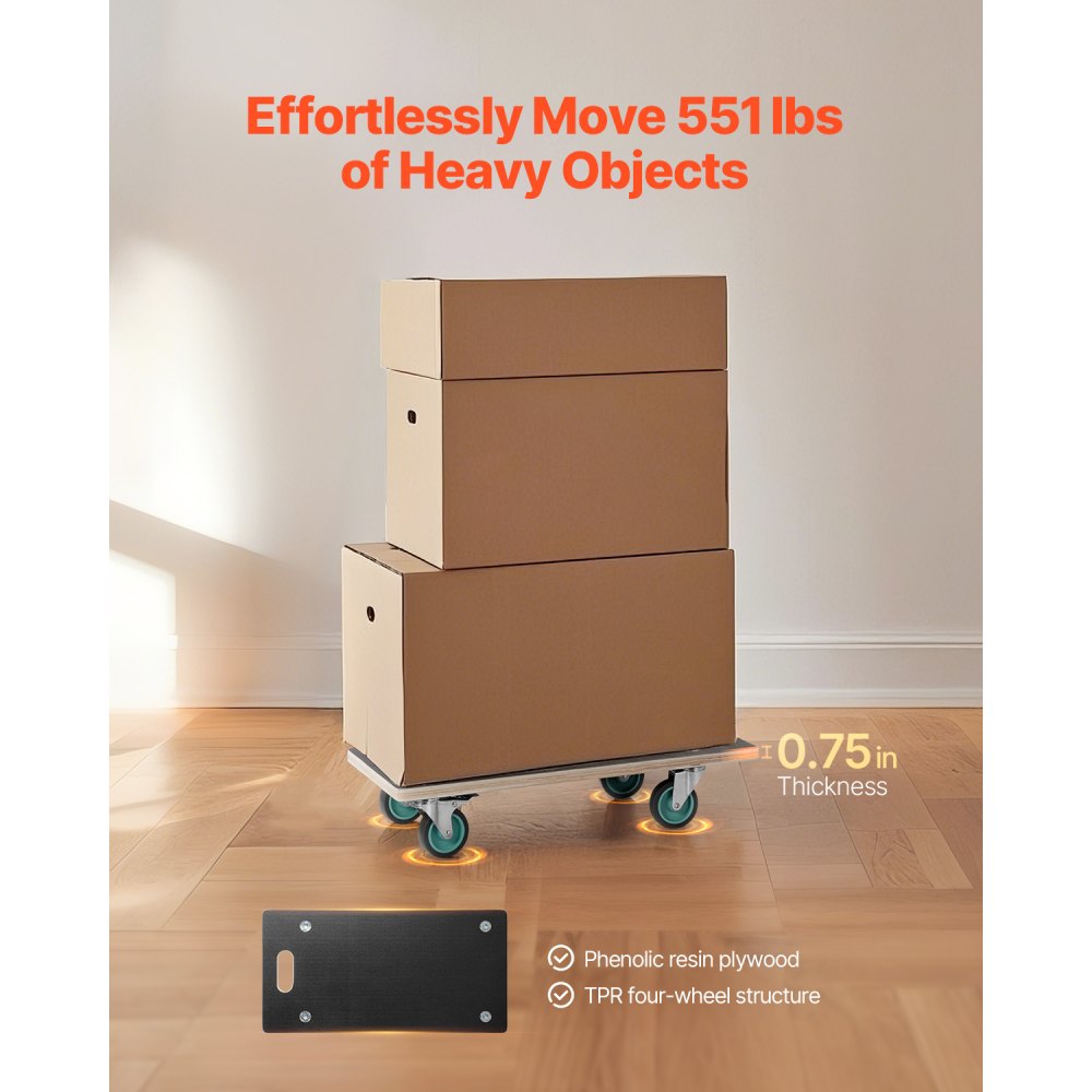 VEVOR Furniture Dolly 250 kg Furniture Moving Dollies with 4 TPR Silent Wheels