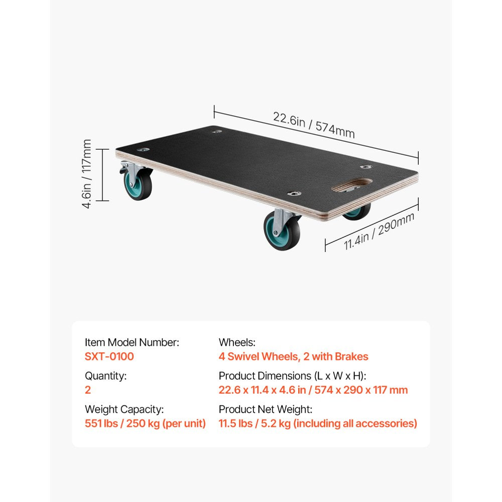 VEVOR Furniture Dolly 250 kg Furniture Moving Dollies with 4 TPR Silent Wheels