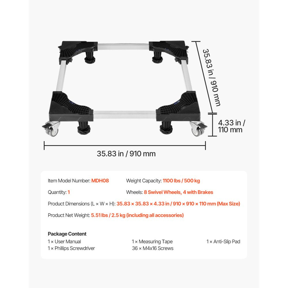 Fridge Stand Mobile Base 500 kg 69.9-89.9 cm Adjustable Furniture Dolly