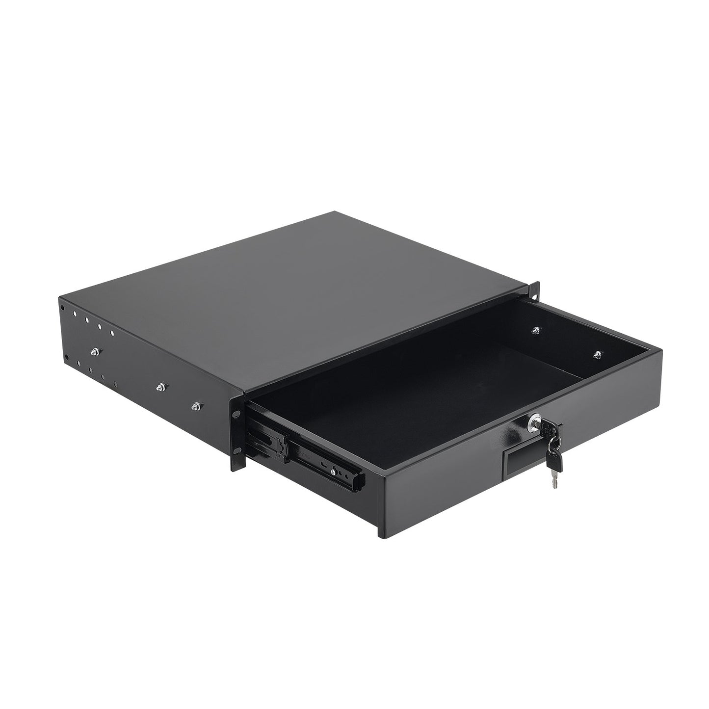 2U Rack Mount Drawer, 22.68 kg Max Load-Bearing, Lockable Server Cabinet Case, Sliding Drawer with Lock and Cable Management Holes, for Network Equipment Server AV Rack or Cabinet Enclosure