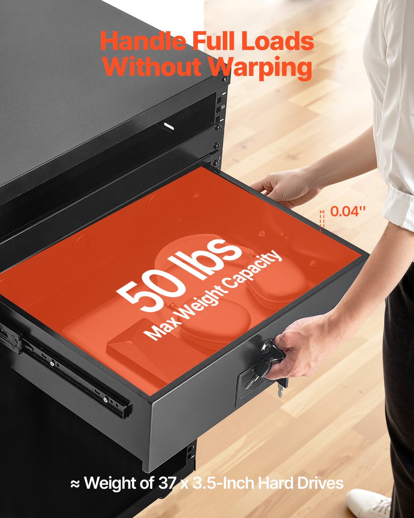 3U Rack Mount Drawer, 22.68 kg Max Load-Bearing, Lockable Server Cabinet Case, Sliding Drawer with Lock and Cable Management Holes, for Network Equipment Server AV Rack or Cabinet Enclosure