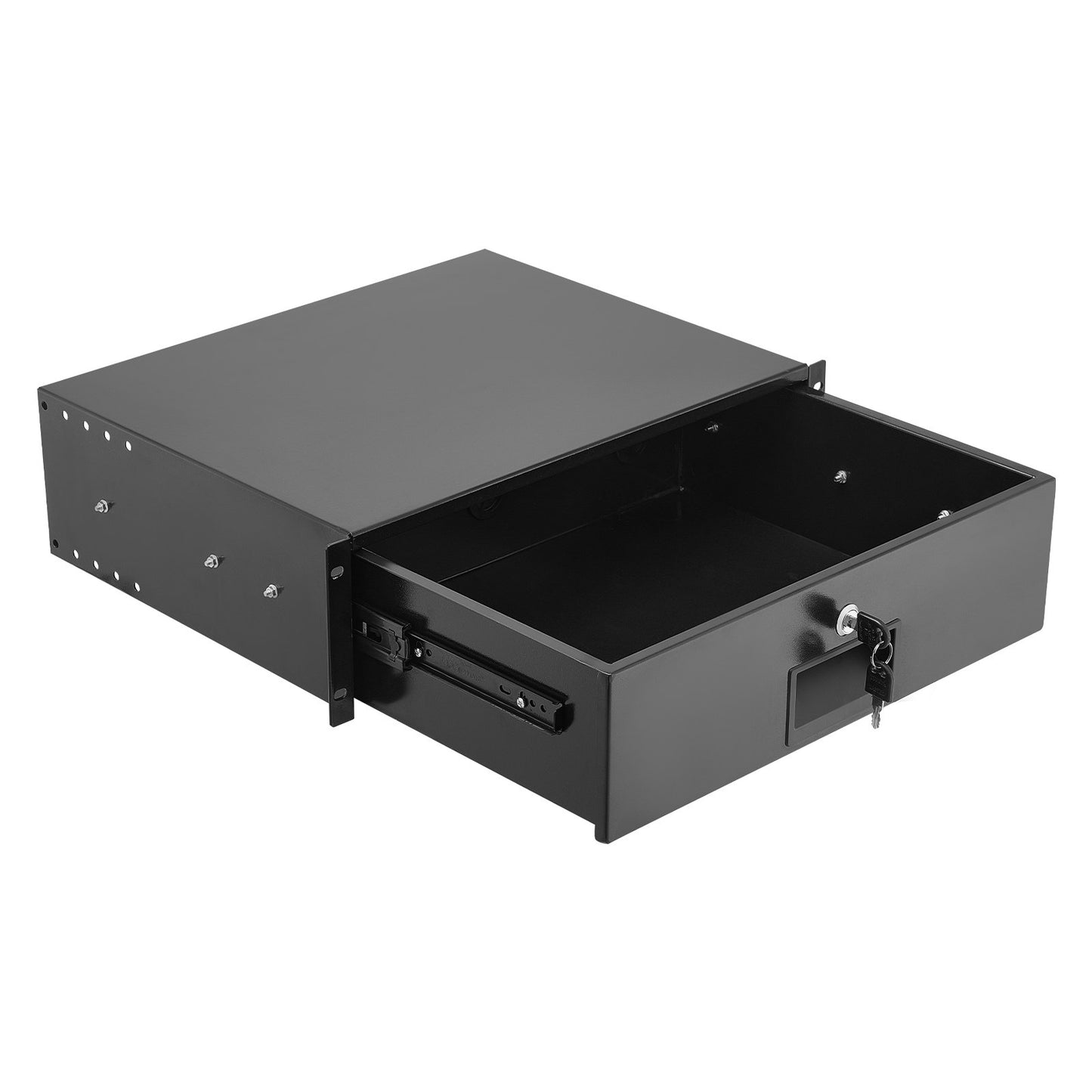 3U Rack Mount Drawer, 22.68 kg Max Load-Bearing, Lockable Server Cabinet Case, Sliding Drawer with Lock and Cable Management Holes, for Network Equipment Server AV Rack or Cabinet Enclosure