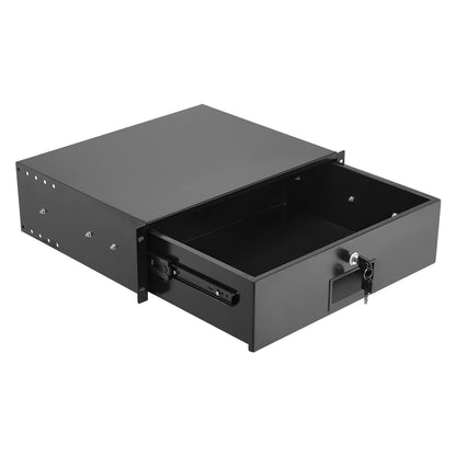 3U Rack Mount Drawer, 22.68 kg Max Load-Bearing, Lockable Server Cabinet Case, Sliding Drawer with Lock and Cable Management Holes, for Network Equipment Server AV Rack or Cabinet Enclosure