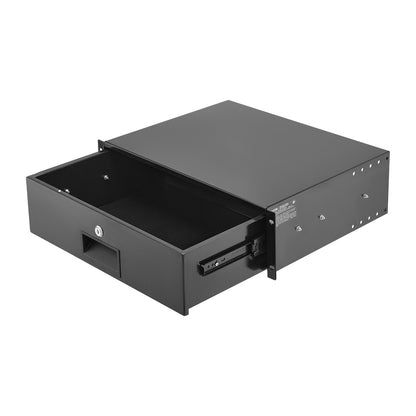3U Rack Mount Drawer, 22.68 kg Max Load-Bearing, Lockable Server Cabinet Case, Sliding Drawer with Lock and Cable Management Holes, for Network Equipment Server AV Rack or Cabinet Enclosure