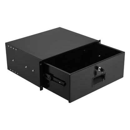 4U Rack Mount Drawer, 22.68 kg Max Load-Bearing, Lockable Server Cabinet Case, Sliding Drawer with Lock and Cable Management Holes, for Network Equipment Server AV Rack or Cabinet Enclosure