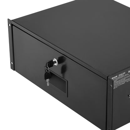 4U Rack Mount Drawer, 22.68 kg Max Load-Bearing, Lockable Server Cabinet Case, Sliding Drawer with Lock and Cable Management Holes, for Network Equipment Server AV Rack or Cabinet Enclosure