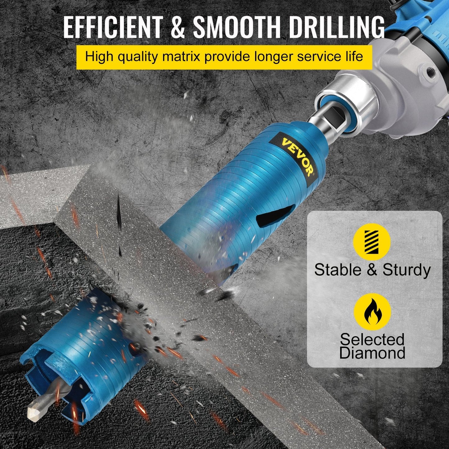 Diamond Core Drill Bit, 63.5mm Diameter, 241.3mm Depth for Concrete & Brick