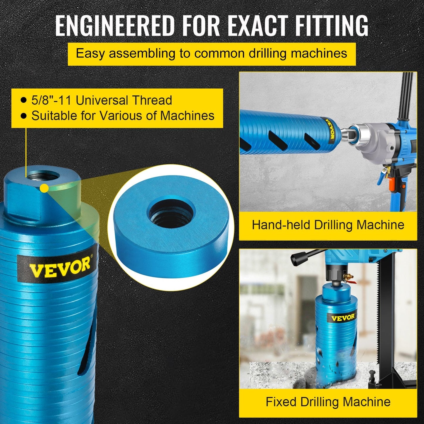 Diamond Core Drill Bit, 63.5mm Diameter, 241.3mm Depth for Concrete & Brick