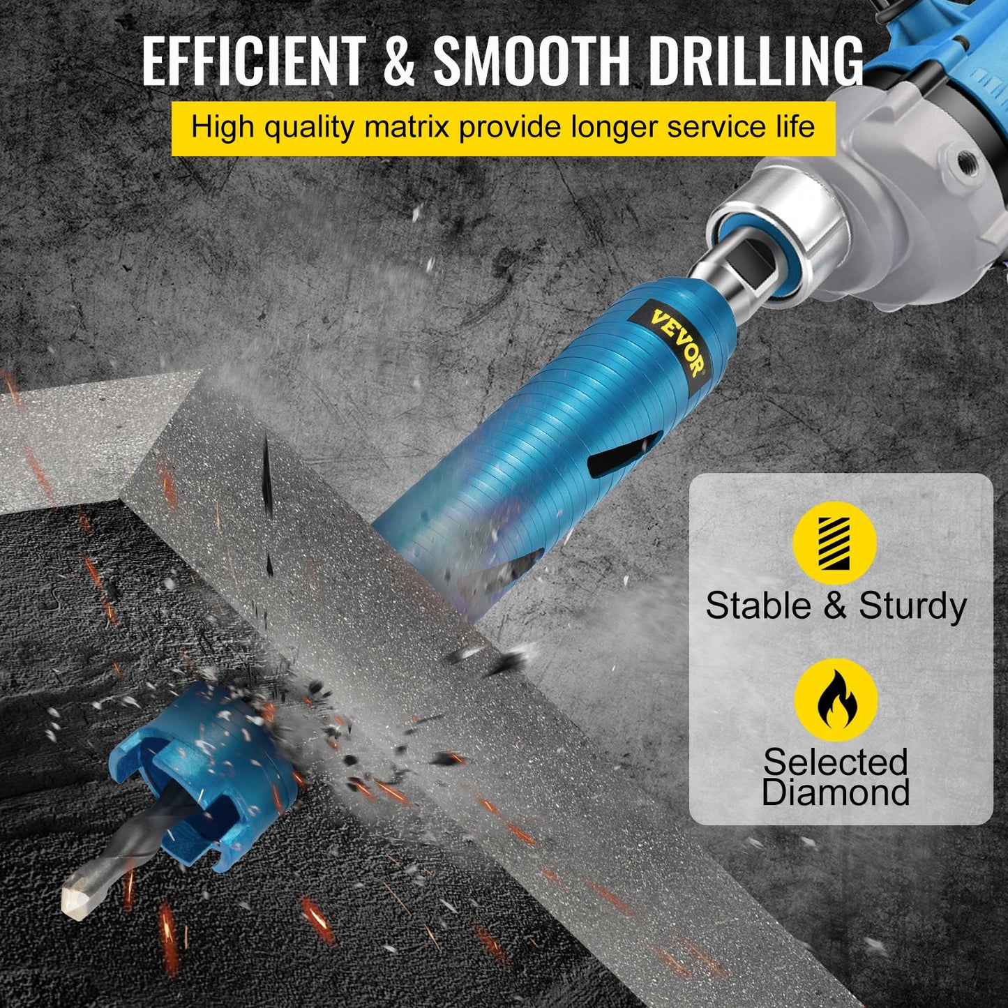 VEVOR Core Drill Bit,  50.8 mm Diameter 11 Threaded, 241.3mm Depth Diamond Dry Coring