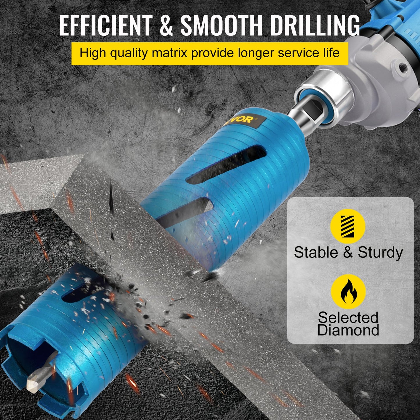 VEVOR Dry Core Drill Bit, 3\" / 76.2mm Diameter 5/8\"-11 Shank Arbor with a Pilot