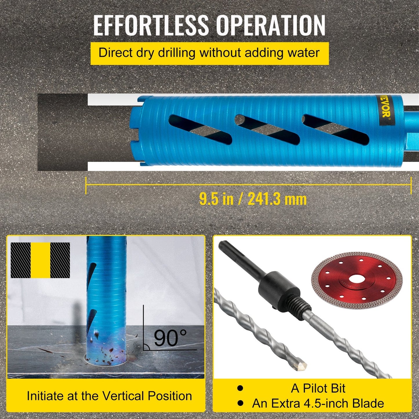 Diamond Core Drill Bit, 76.2mm Diameter, 241.3mm Depth for Concrete & Brick