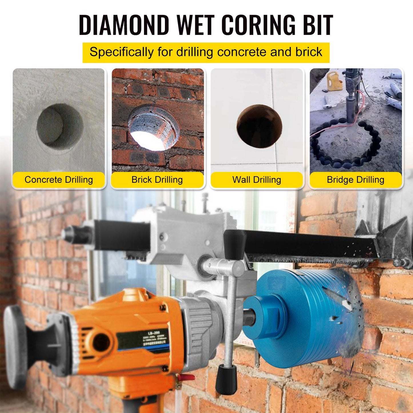 Diamond Core Drill Bit 0.1m with Pilot for Hard Concrete, 2.6 kg, 5/8"-11 Thread