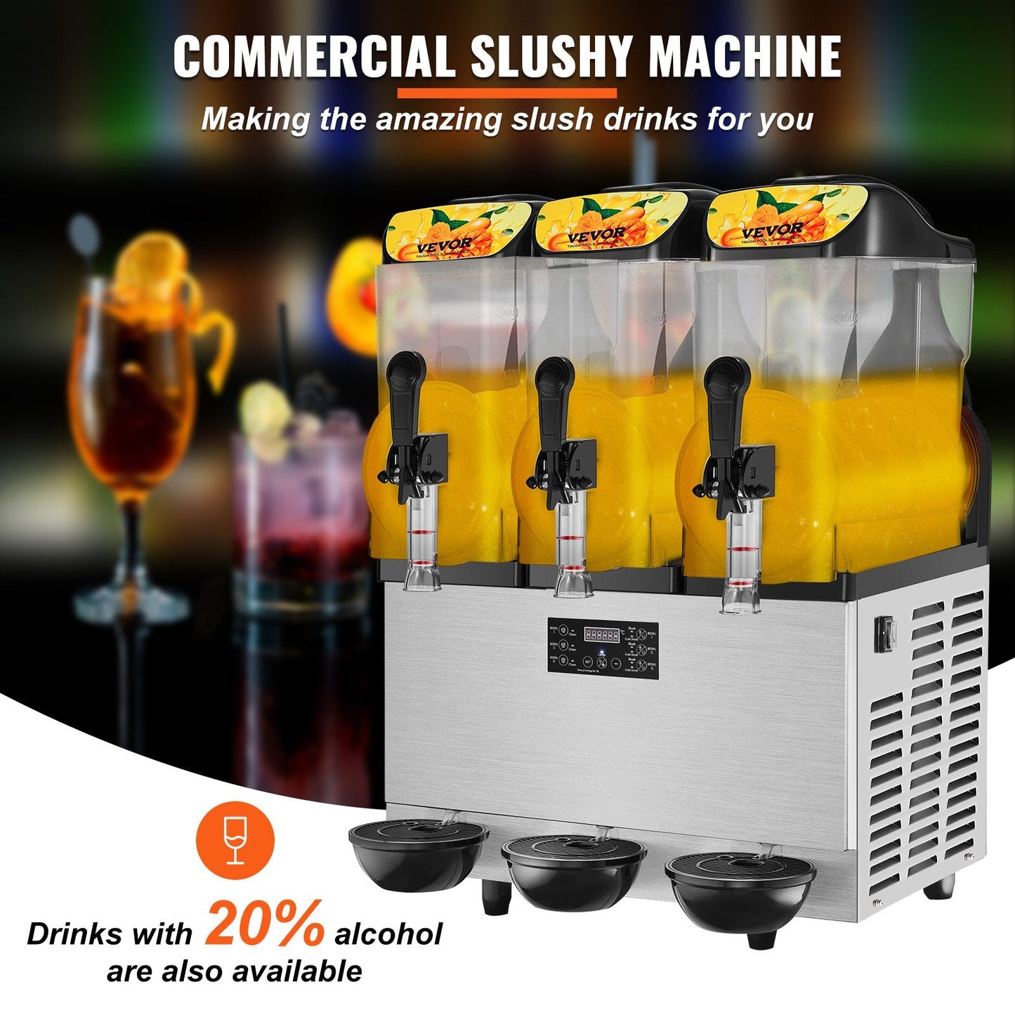 Commercial Slush Machine - 3 x 12L (3.2 Gallon) for Frozen Drinks and Smoothies