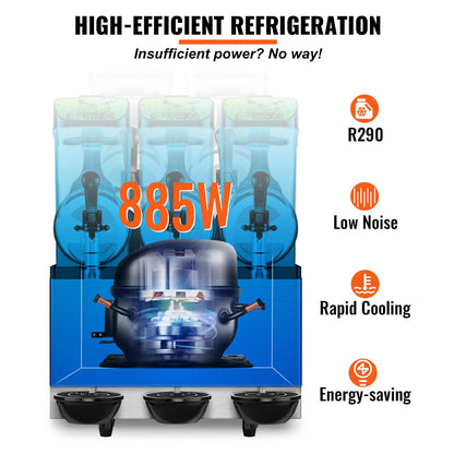 Commercial Slush Machine - 3 x 12L (3.2 Gallon) for Frozen Drinks and Smoothies