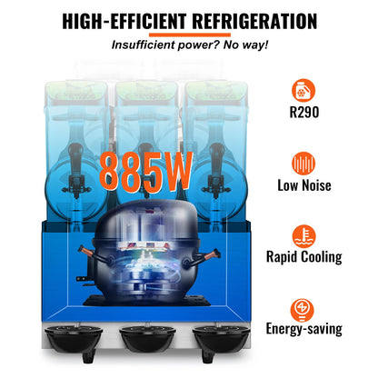VEVOR 3 x 12L / 3.2 Gal Commercial Slush Machine Margarita Smoothie Frozen Drink