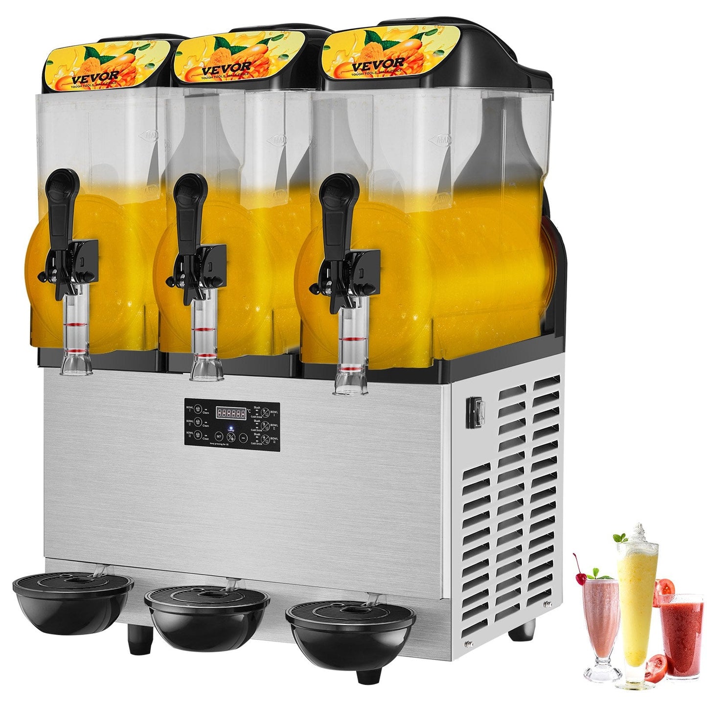 Commercial Slush Machine - 3 x 12L (3.2 Gallon) for Frozen Drinks and Smoothies