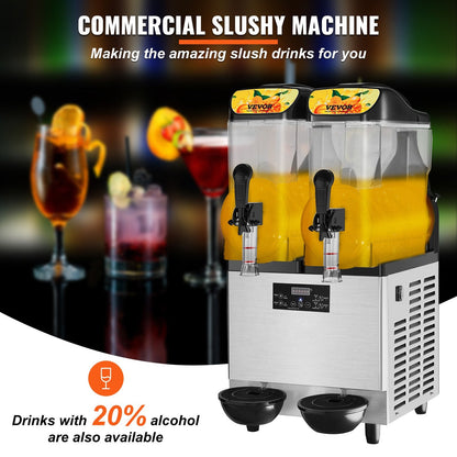 Dual 12L Commercial Slush Machine for Frozen Drinks and Smoothies