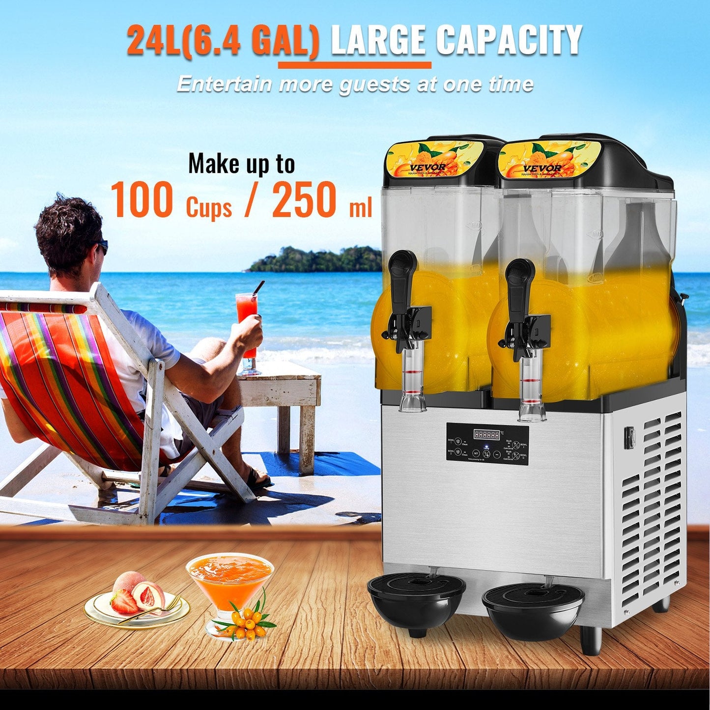 Dual 12L Commercial Slush Machine for Frozen Drinks and Smoothies