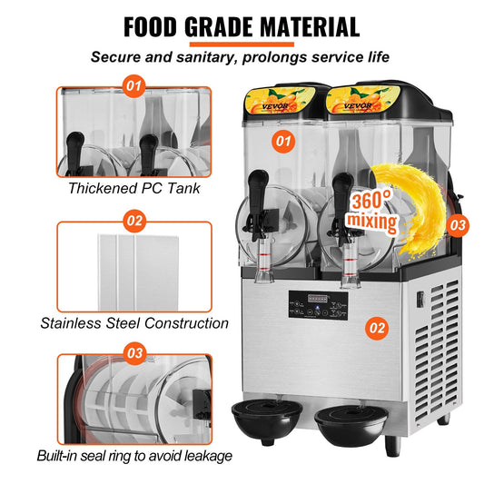 Dual 12L Commercial Slush Machine for Frozen Drinks and Smoothies