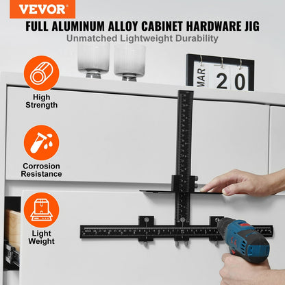 Aluminum Alloy Cabinet Handle Jig with Center Punch & Reversible Design