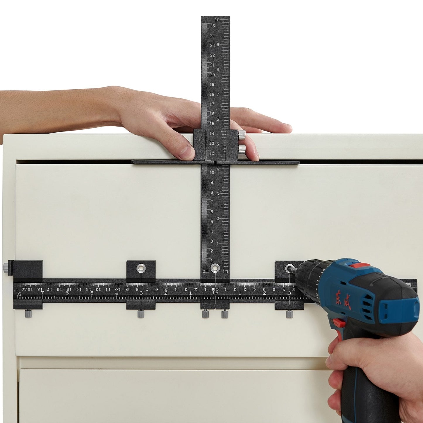 Aluminum Alloy Cabinet Handle Jig with Center Punch & Reversible Design