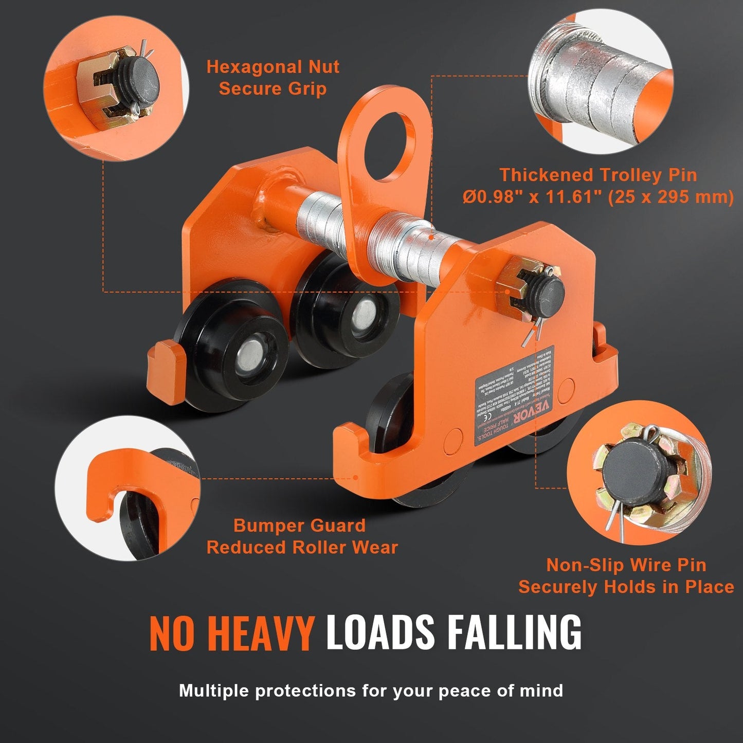 1 Ton Manual Push Beam Trolley, Adjustable 0.06-0.20 m, Heavy Duty Alloy Steel