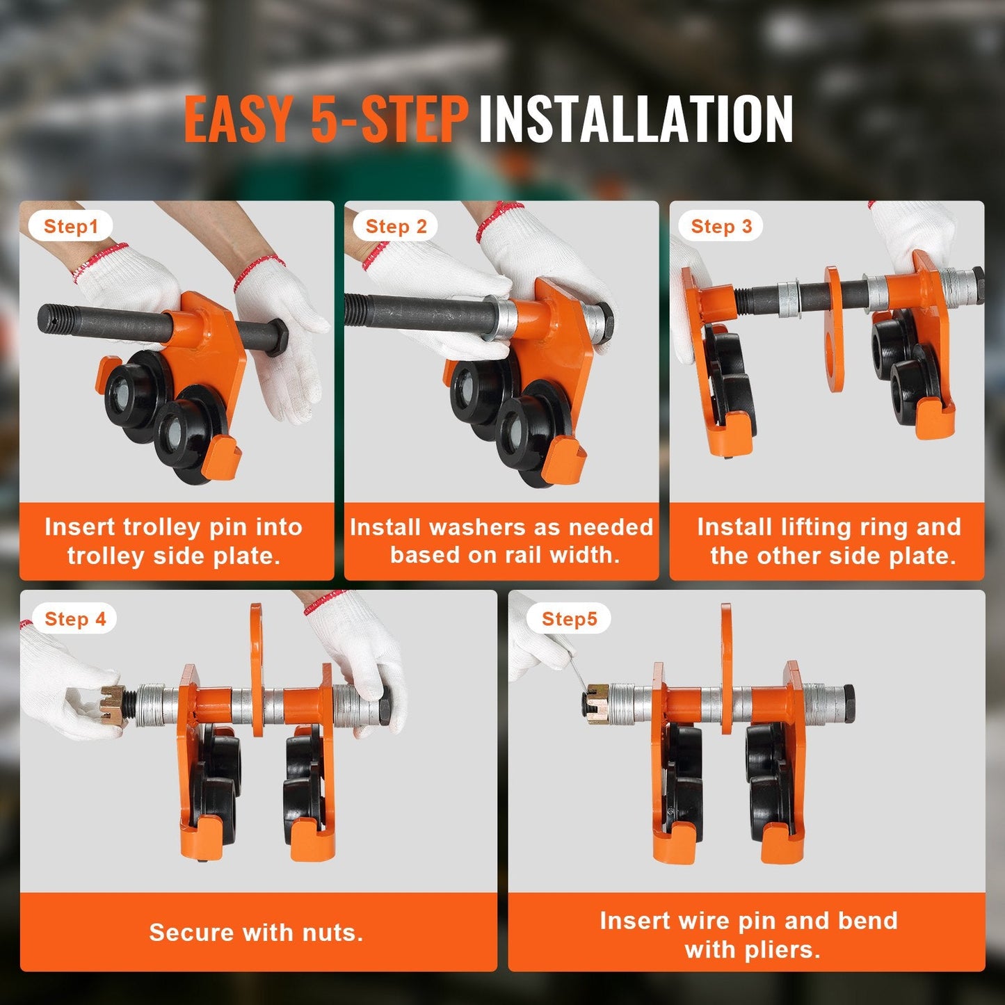 1 Ton Manual Push Beam Trolley, Adjustable 0.06-0.20 m, Heavy Duty Alloy Steel