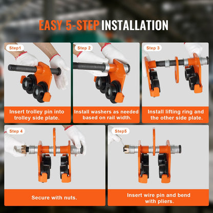 1 Ton Manual Push Beam Trolley, Adjustable 0.06-0.20 m, Heavy Duty Alloy Steel