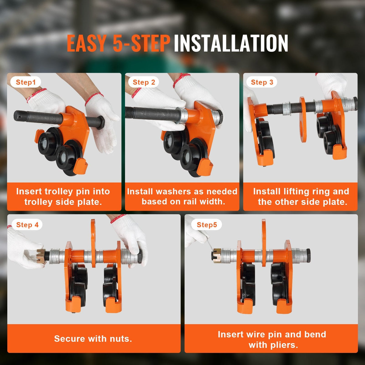 Hexagonal nut, collision bumper, and anti-drop wire pin add protection during overhead material handling