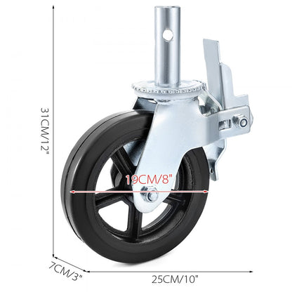 VEVOR 20 x 5 cm Heavy Duty Scaffolding Rubber Swivel Caster 4 Pack Dual Locking